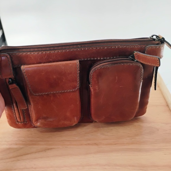 Brown Leather Clutch - Fossil Brand many compartments and divisions genuine - Picture 4 of 7